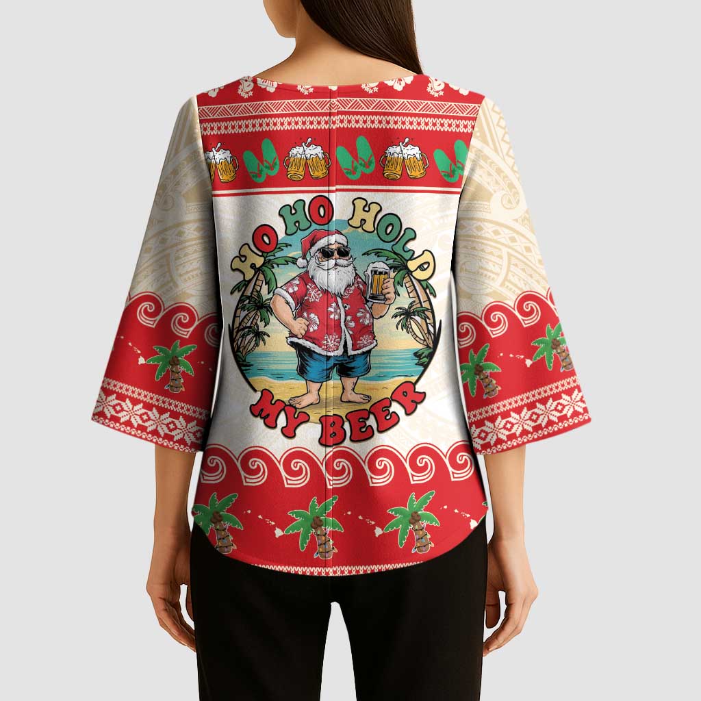 Mele Kalikimaka Hawaii Kimono Sleeve Blouse Funny Beer-Loving Santa Hawaiian Tropical LT14 - Polynesian Pride