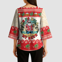 Mele Kalikimaka Hawaii Kimono Sleeve Blouse Funny Beer-Loving Santa Hawaiian Tropical LT14 - Polynesian Pride