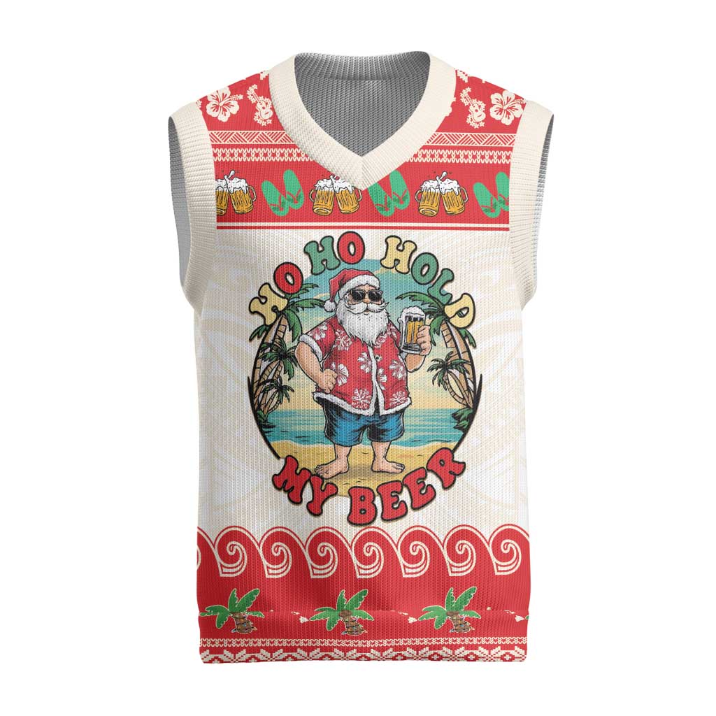 Mele Kalikimaka Hawaii Christmas Knitted V-Neck Vest Funny Beer-Loving Santa Hawaiian Tropical - Polynesian Pride