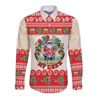 Mele Kalikimaka Hawaii Long Sleeve Button Shirt Funny Beer-Loving Santa Hawaiian Tropical LT14 Unisex Red - Polynesian Pride