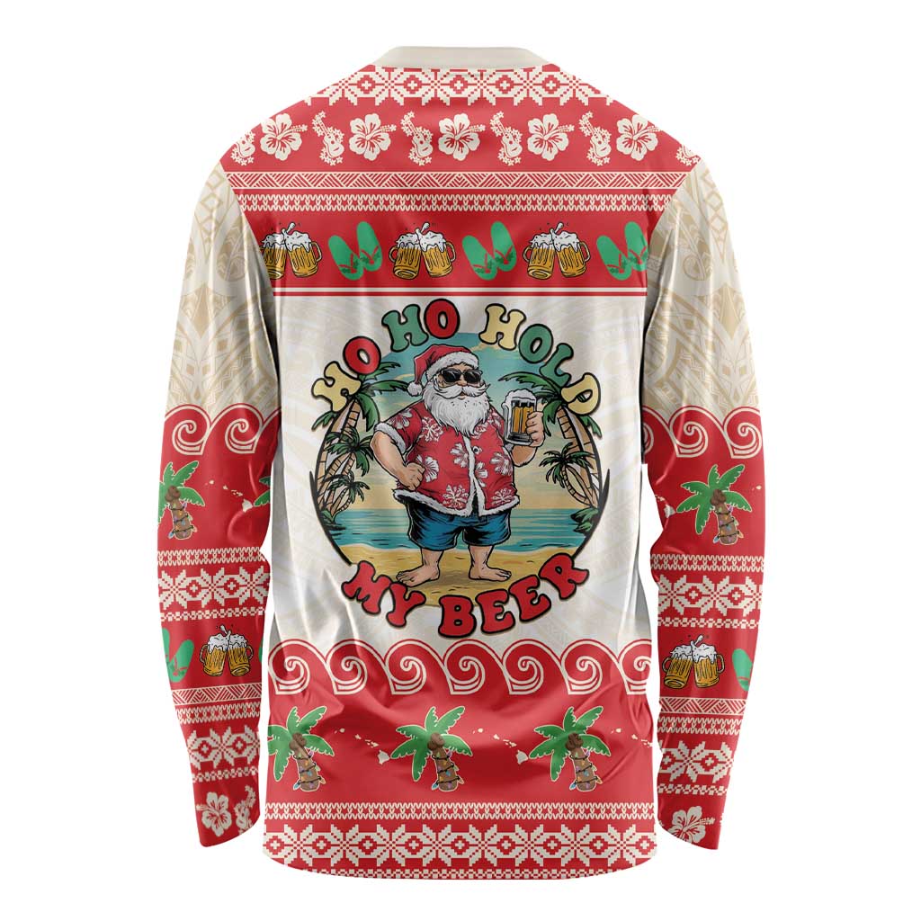 Mele Kalikimaka Hawaii Long Sleeve Shirt Funny Beer-Loving Santa Hawaiian Tropical LT14 - Polynesian Pride