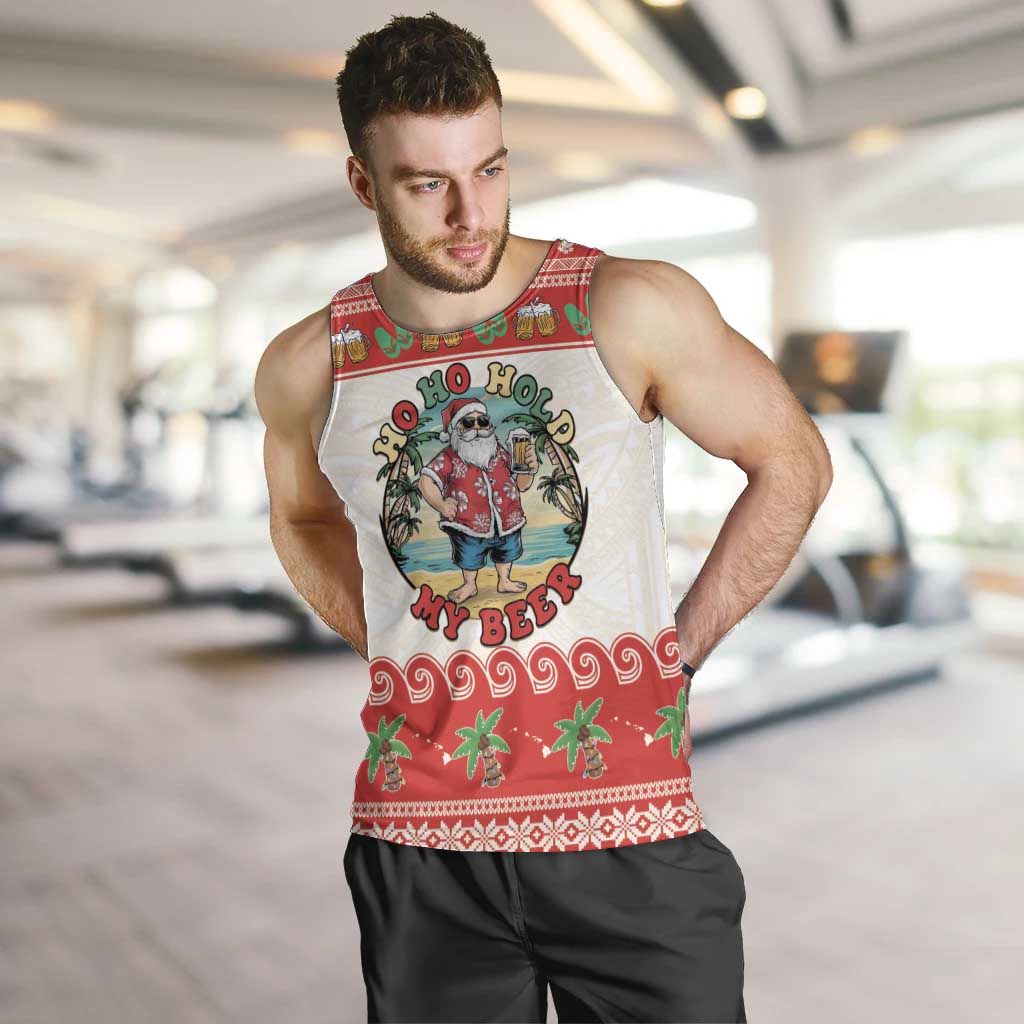 Mele Kalikimaka Hawaii Men Tank Top Funny Beer-Loving Santa Hawaiian Tropical LT14 Red - Polynesian Pride