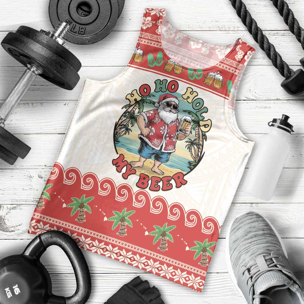 Mele Kalikimaka Hawaii Men Tank Top Funny Beer-Loving Santa Hawaiian Tropical LT14 - Polynesian Pride
