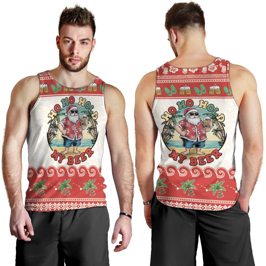 Mele Kalikimaka Hawaii Men Tank Top Funny Beer-Loving Santa Hawaiian Tropical LT14 - Polynesian Pride