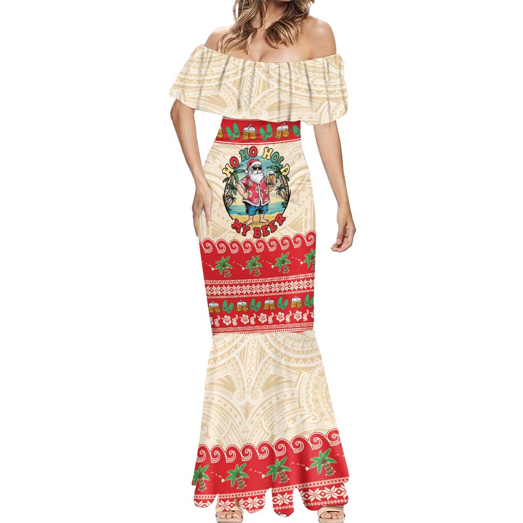 Mele Kalikimaka Hawaii Mermaid Dress Funny Beer-Loving Santa Hawaiian Tropical - Polynesian Pride