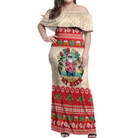Mele Kalikimaka Hawaii Off Shoulder Maxi Dress Funny Beer-Loving Santa Hawaiian Tropical - Polynesian Pride