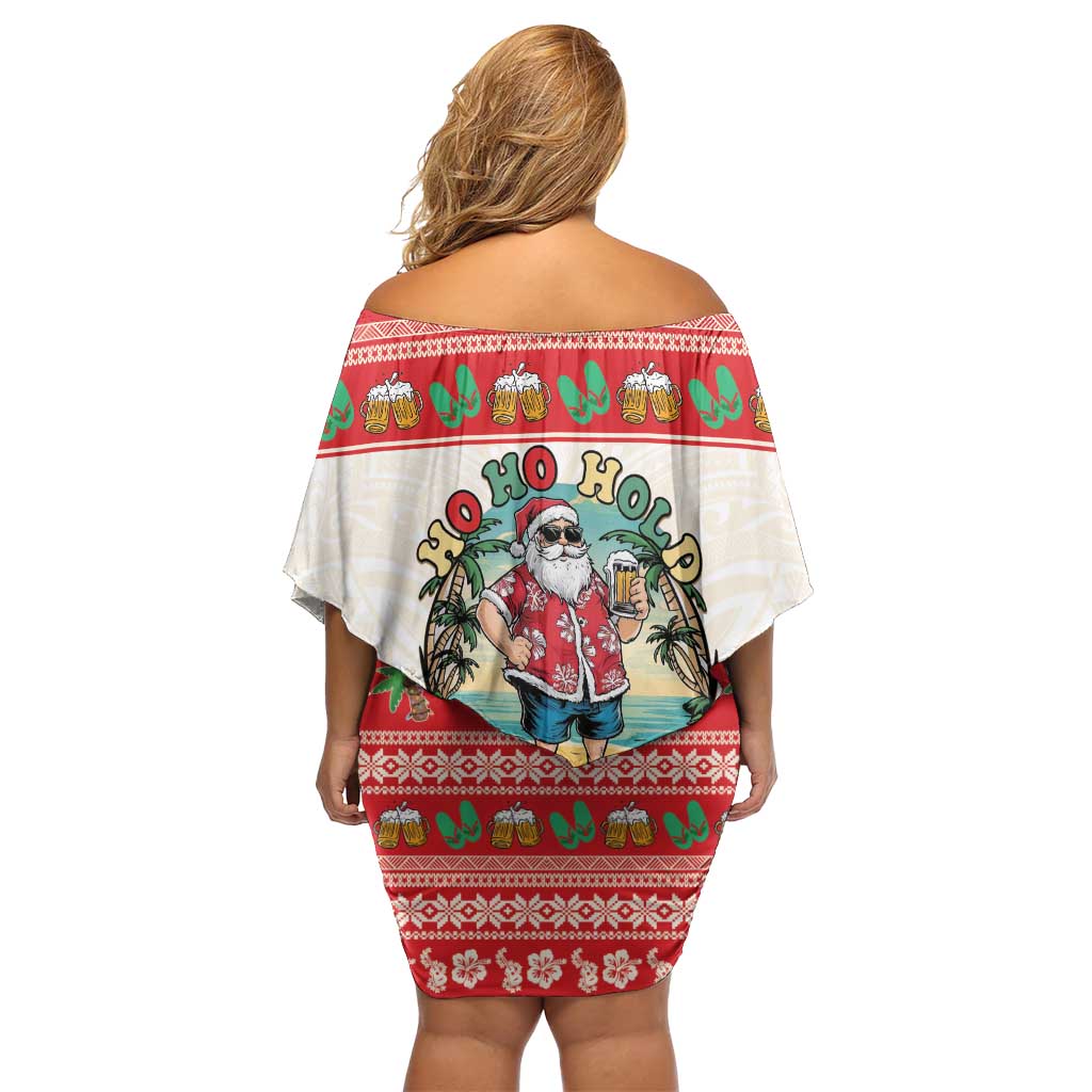Mele Kalikimaka Hawaii Off Shoulder Short Dress Funny Beer-Loving Santa Hawaiian Tropical - Polynesian Pride