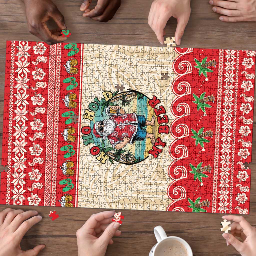 Mele Kalikimaka Hawaii Puzzle Funny Beer-Loving Santa Hawaiian Tropical LT14 - Polynesian Pride