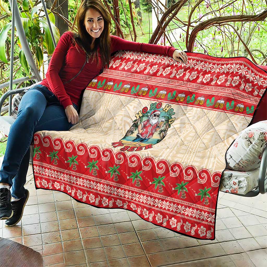 Mele Kalikimaka Hawaii Quilt Funny Beer-Loving Santa Hawaiian Tropical - Polynesian Pride