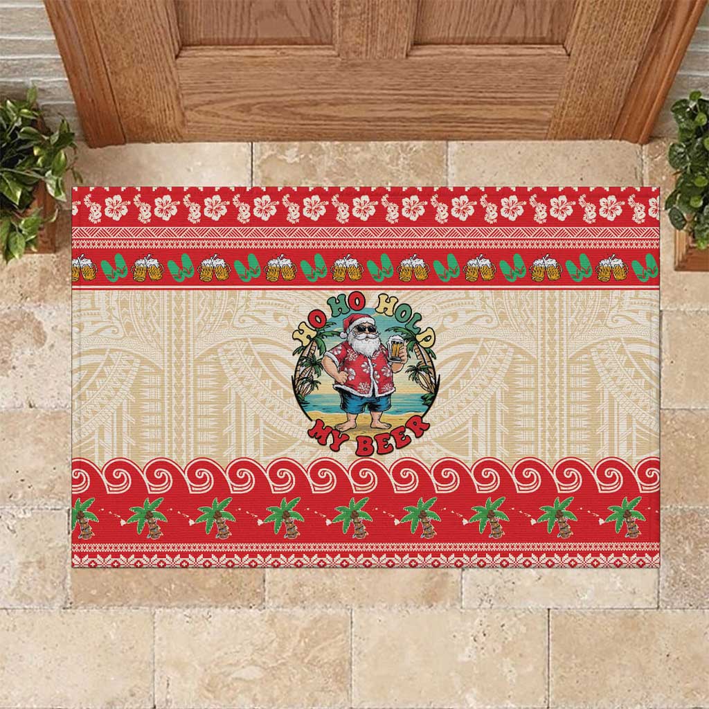 Mele Kalikimaka Hawaii Rubber Doormat Funny Beer-Loving Santa Hawaiian Tropical LT14 Red - Polynesian Pride