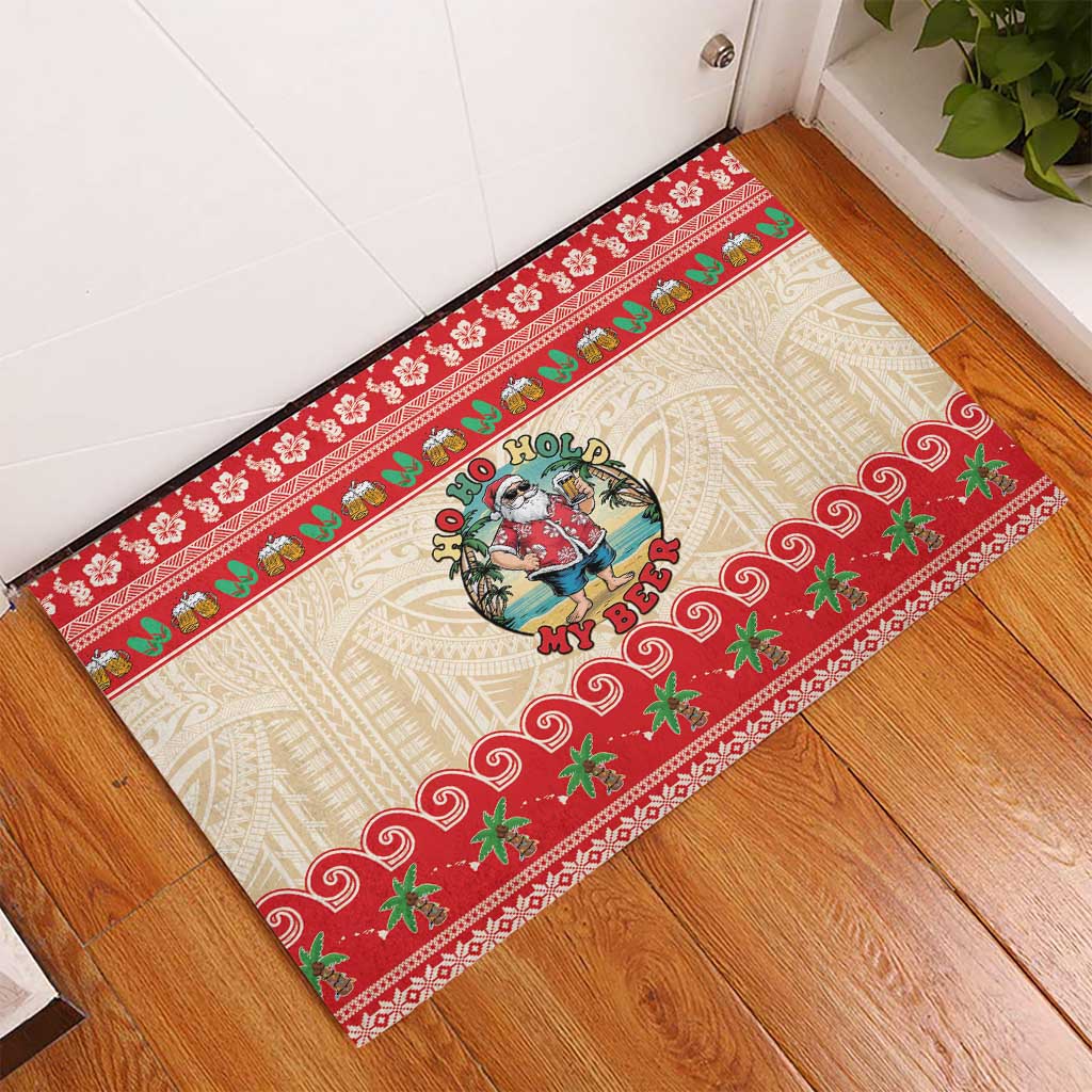 Mele Kalikimaka Hawaii Rubber Doormat Funny Beer-Loving Santa Hawaiian Tropical LT14 - Polynesian Pride