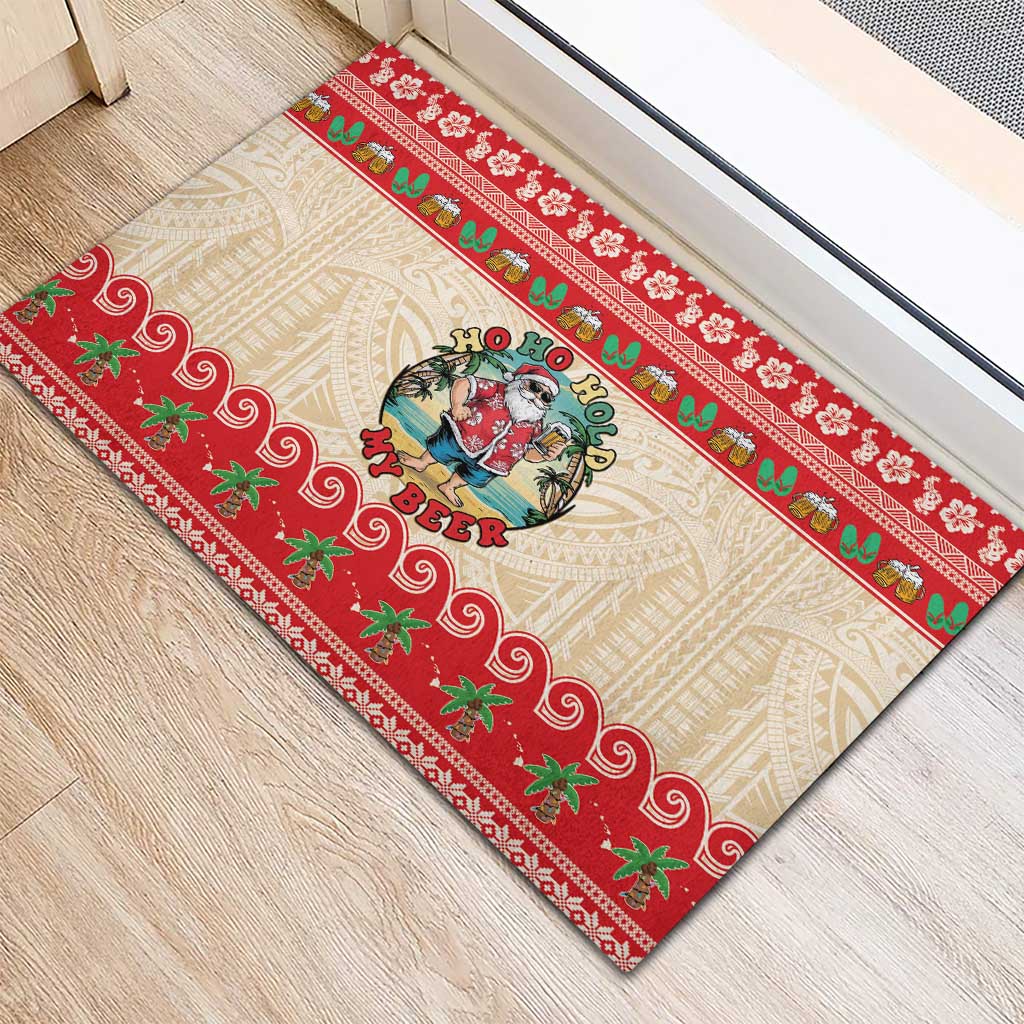 Mele Kalikimaka Hawaii Rubber Doormat Funny Beer-Loving Santa Hawaiian Tropical LT14 - Polynesian Pride