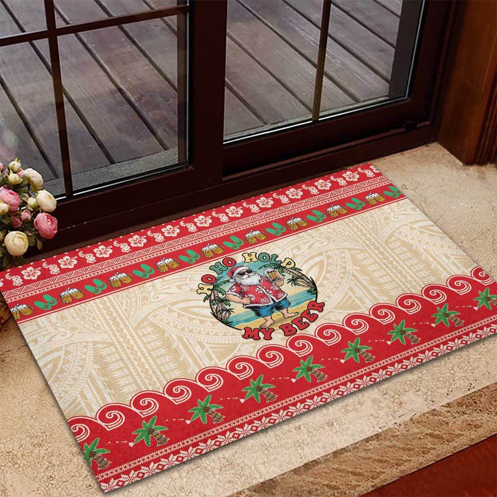 Mele Kalikimaka Hawaii Rubber Doormat Funny Beer-Loving Santa Hawaiian Tropical LT14 - Polynesian Pride