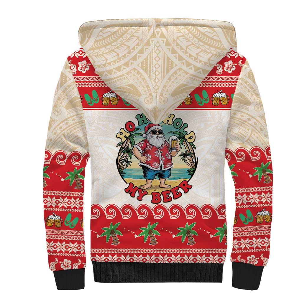 Mele Kalikimaka Hawaii Sherpa Hoodie Funny Beer-Loving Santa Hawaiian Tropical - Polynesian Pride