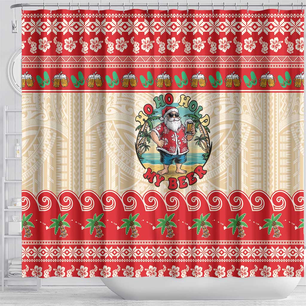 Mele Kalikimaka Hawaii Shower Curtain Funny Beer-Loving Santa Hawaiian Tropical - Polynesian Pride