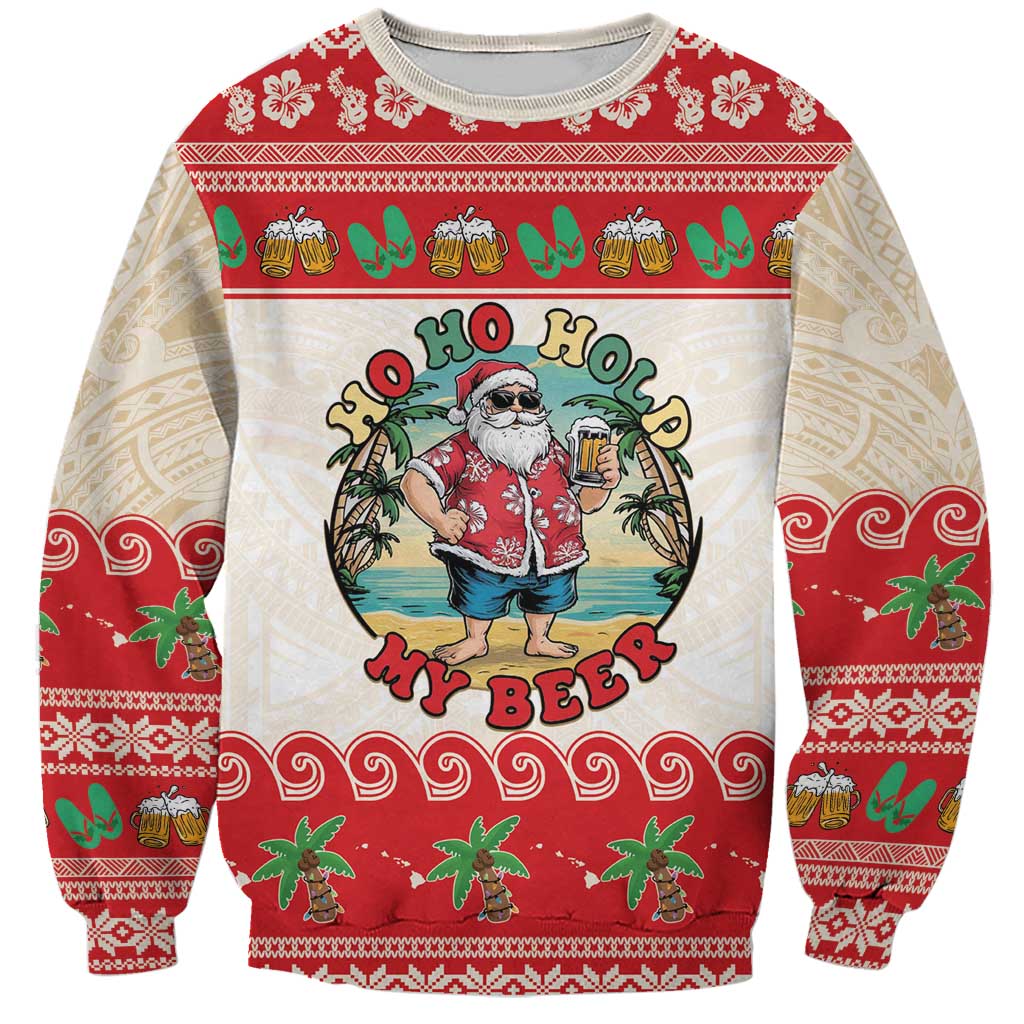Mele Kalikimaka Hawaii Sweatshirt Funny Beer-Loving Santa Hawaiian Tropical LT14 Unisex Red - Polynesian Pride