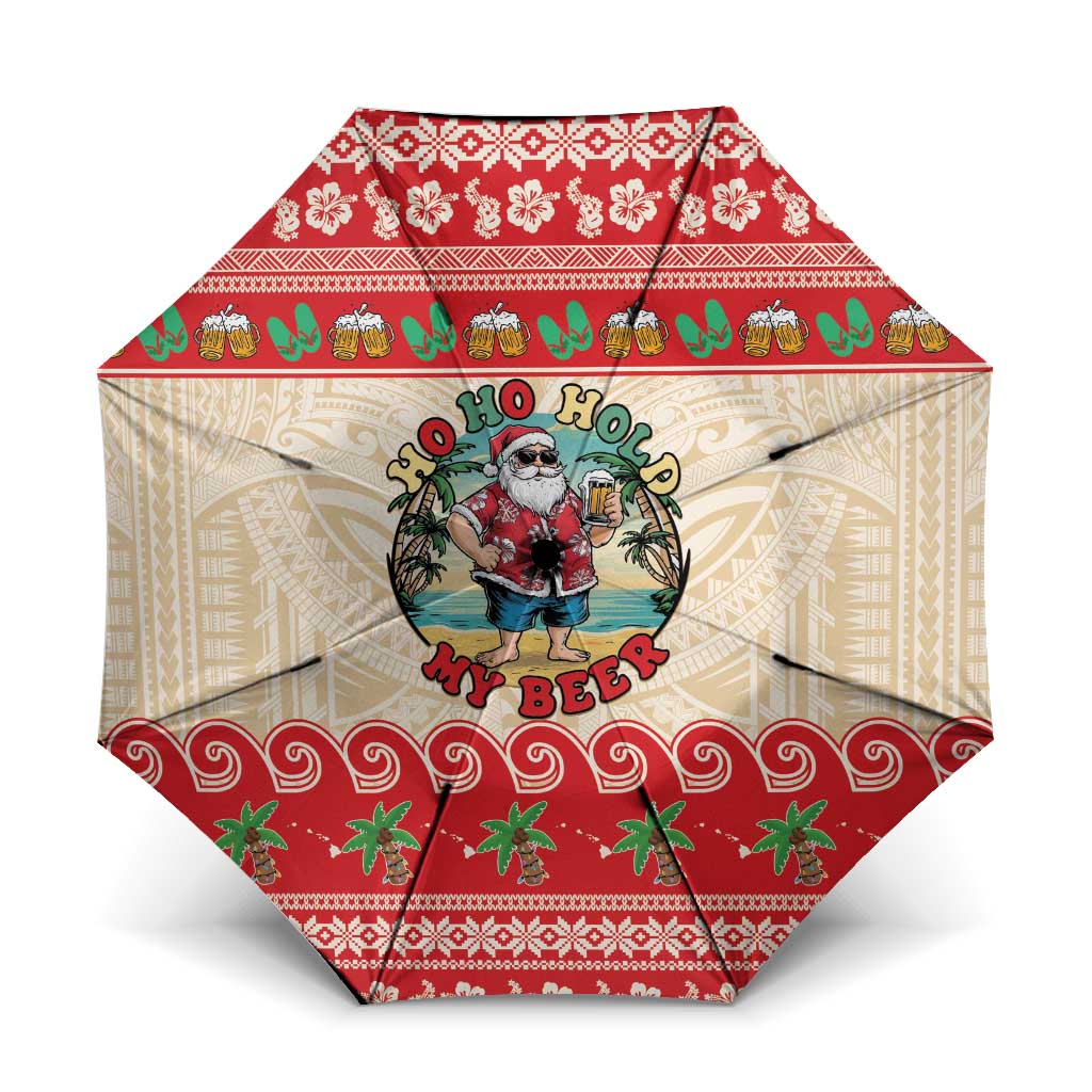 Mele Kalikimaka Hawaii Umbrella Funny Beer-Loving Santa Hawaiian Tropical LT14 One Size Folded 11.42 inch Opened Diameter 37.4 inch Red - Polynesian Pride
