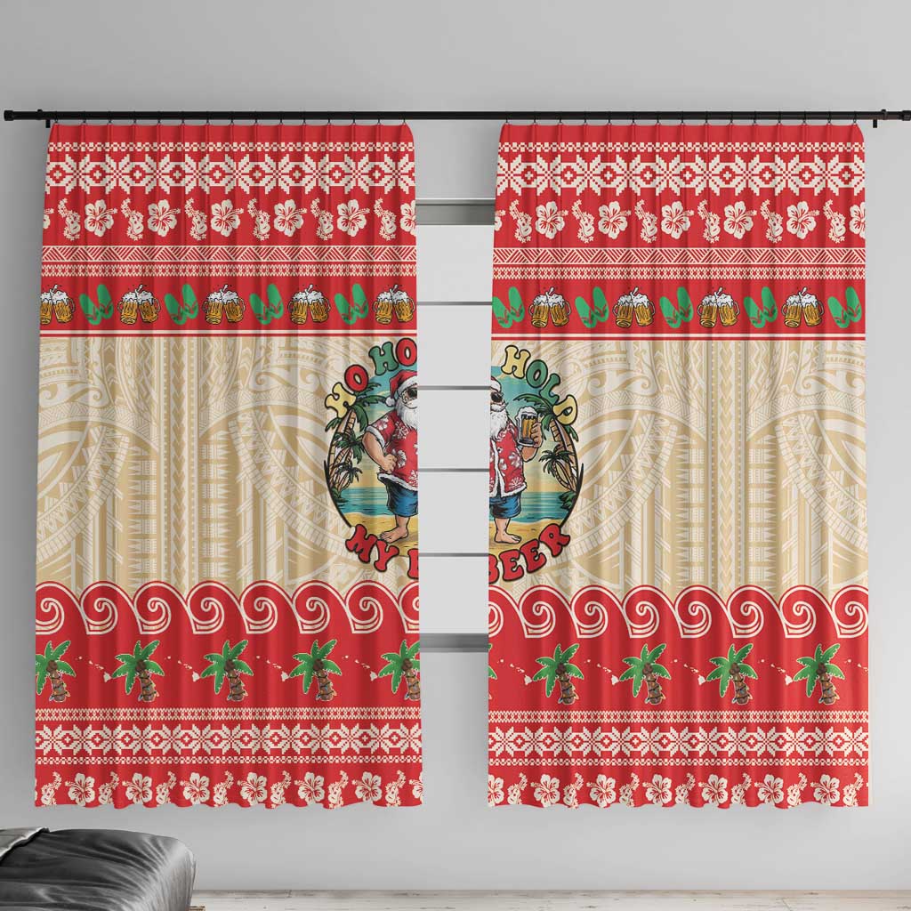 Mele Kalikimaka Hawaii Window Curtain Funny Beer-Loving Santa Hawaiian Tropical - Polynesian Pride