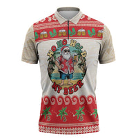 Mele Kalikimaka Hawaii Zipper Polo Shirt Funny Beer-Loving Santa Hawaiian Tropical - Polynesian Pride