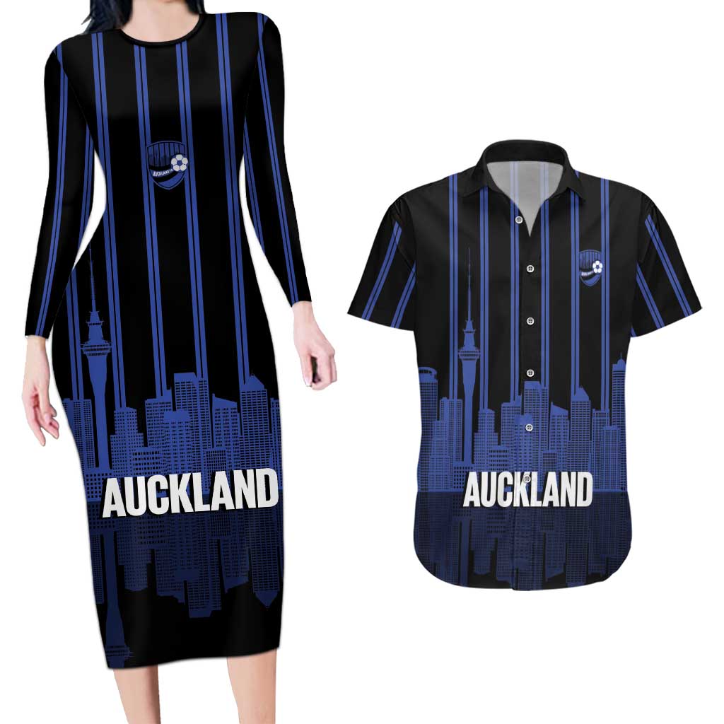 New Zealand Auckland Football Custom Couples Matching Long Sleeve Bodycon Dress and Hawaiian Shirt Go City of Sails Est 2025