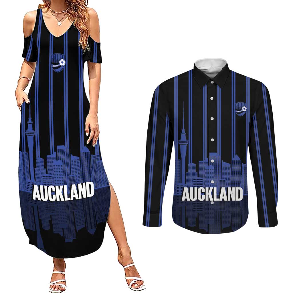 New Zealand Auckland Football Custom Couples Matching Summer Maxi Dress and Long Sleeve Button Shirt Go City of Sails Est 2025