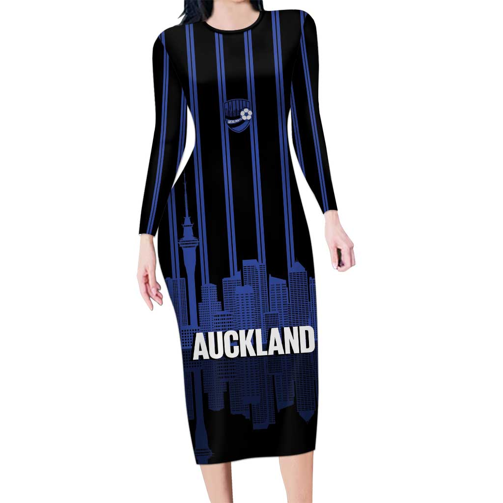 New Zealand Auckland Football Custom Family Matching Long Sleeve Bodycon Dress and Hawaiian Shirt Go City of Sails Est 2025