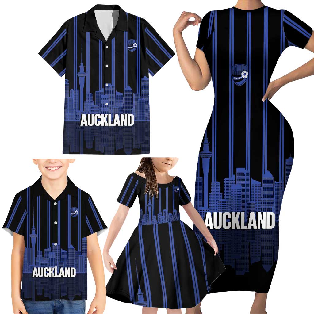 New Zealand Auckland Football Custom Family Matching Short Sleeve Bodycon Dress and Hawaiian Shirt Go City of Sails Est 2025