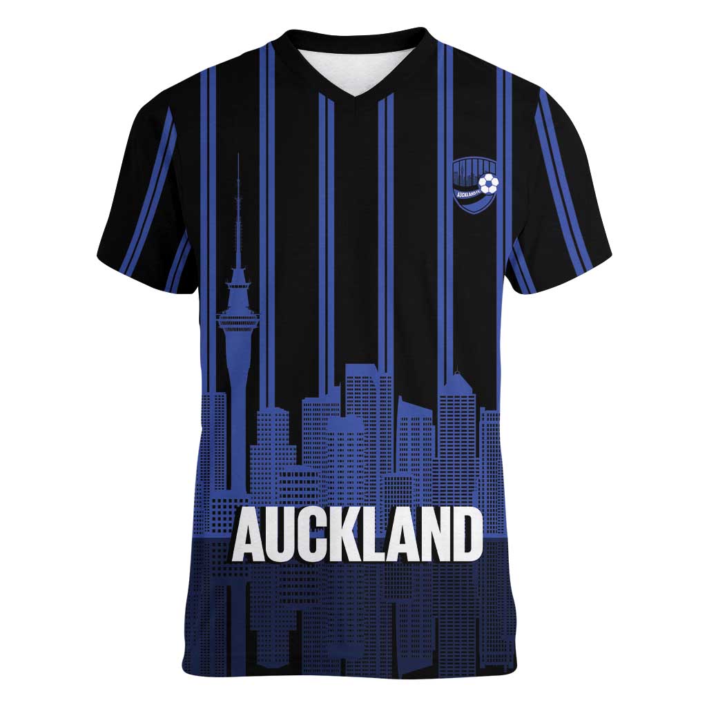 New Zealand Auckland Football Custom Women V-Neck T-Shirt Go City of Sails Est 2025