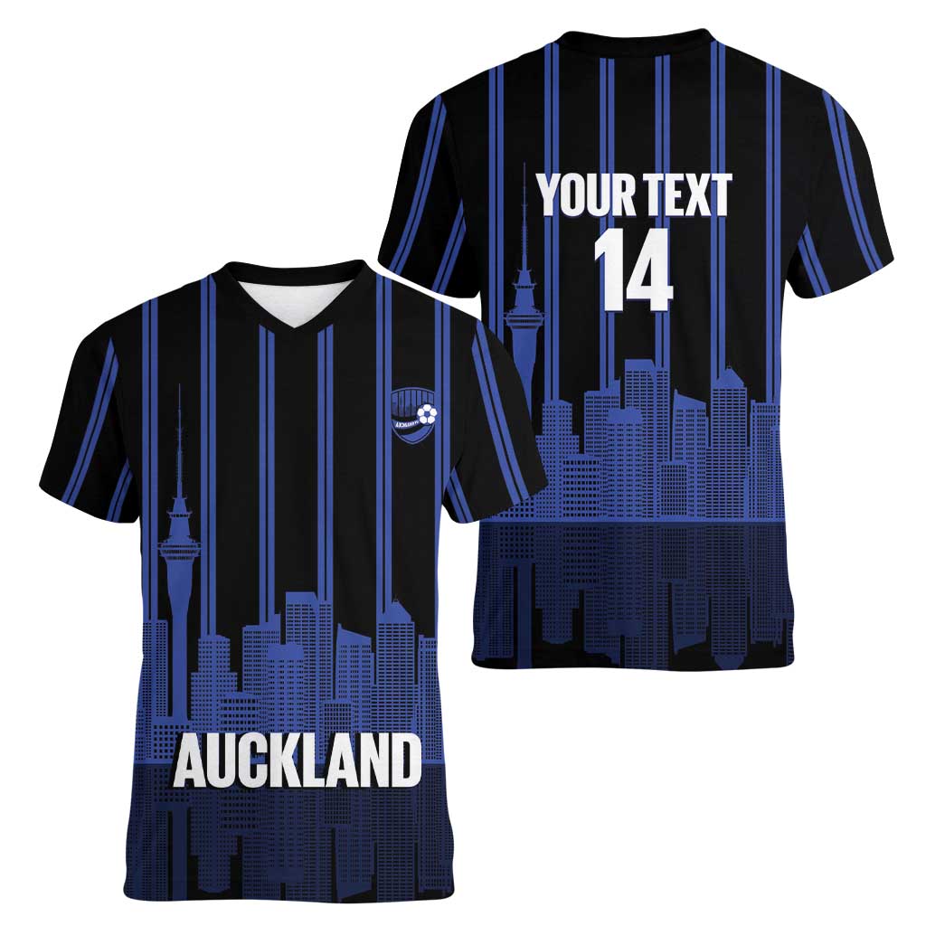 New Zealand Auckland Football Custom Women V-Neck T-Shirt Go City of Sails Est 2025