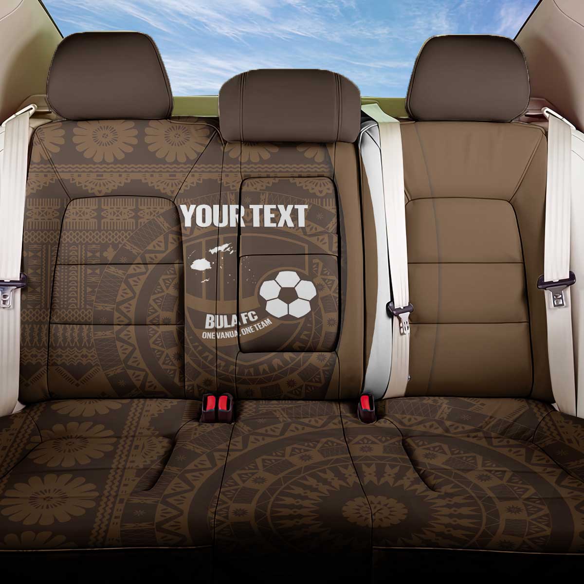 Bula Fiji Football Custom Back Car Seat Cover One Vanua One Team Tapa Pattern LT14 One Size Brown - Polynesian Pride