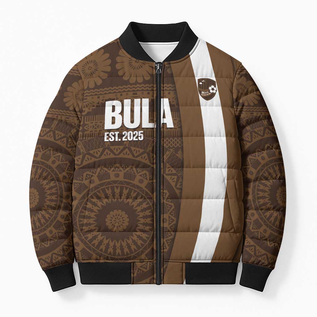 Bula Fiji Football Custom Bomber Puffer Jacket One Vanua One Team Tapa Pattern LT14 Unisex Brown - Polynesian Pride