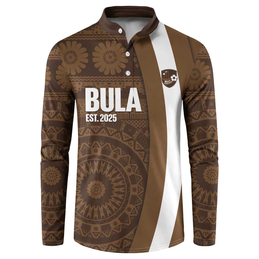 Bula Fiji Football Custom Button Sweatshirt One Vanua One Team Tapa Pattern LT14 Brown - Polynesian Pride