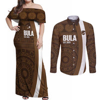 Bula Fiji Football Custom Couples Matching Off Shoulder Maxi Dress and Long Sleeve Button Shirt One Vanua One Team Tapa Pattern