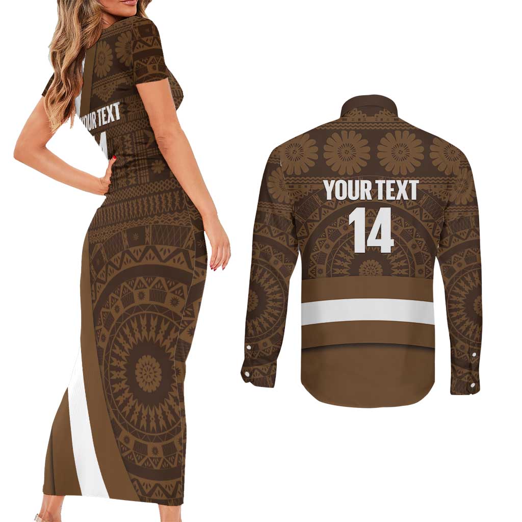 Bula Fiji Football Custom Couples Matching Short Sleeve Bodycon Dress and Long Sleeve Button Shirt One Vanua One Team Tapa Pattern