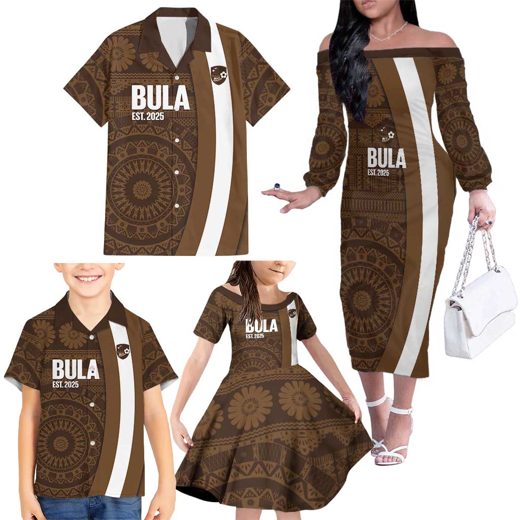 Bula Fiji Football Custom Family Matching Off The Shoulder Long Sleeve Dress and Hawaiian Shirt One Vanua One Team Tapa Pattern LT14 - Polynesian Pride