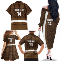 Bula Fiji Football Custom Family Matching Off The Shoulder Long Sleeve Dress and Hawaiian Shirt One Vanua One Team Tapa Pattern
