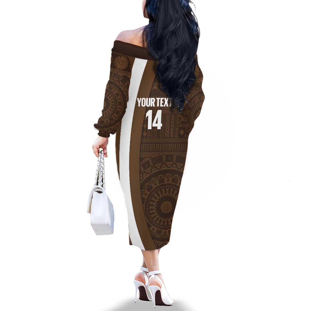 Bula Fiji Football Custom Family Matching Off The Shoulder Long Sleeve Dress and Hawaiian Shirt One Vanua One Team Tapa Pattern