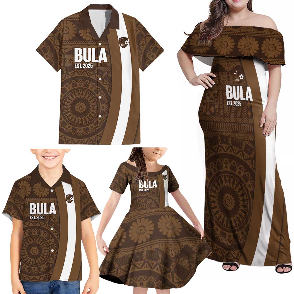 Bula Fiji Football Custom Family Matching Off Shoulder Maxi Dress and Hawaiian Shirt One Vanua One Team Tapa Pattern LT14 - Polynesian Pride
