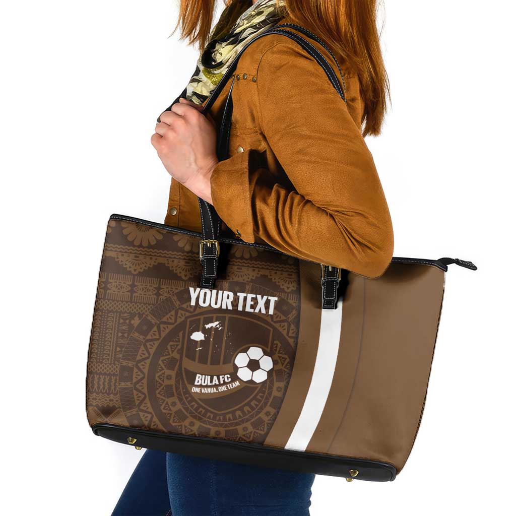 Bula Fiji Football Custom Leather Tote Bag One Vanua One Team Tapa Pattern LT14 Brown - Polynesian Pride