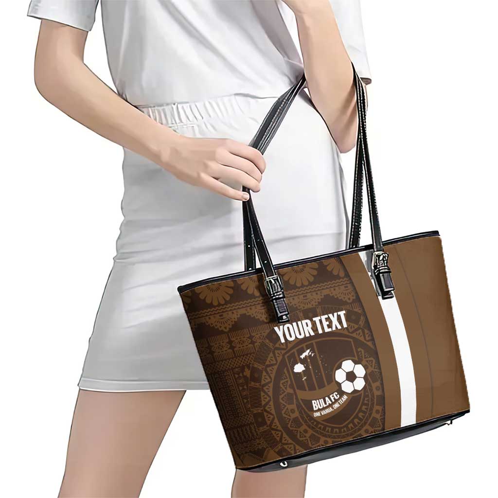Bula Fiji Football Custom Leather Tote Bag One Vanua One Team Tapa Pattern LT14 - Polynesian Pride