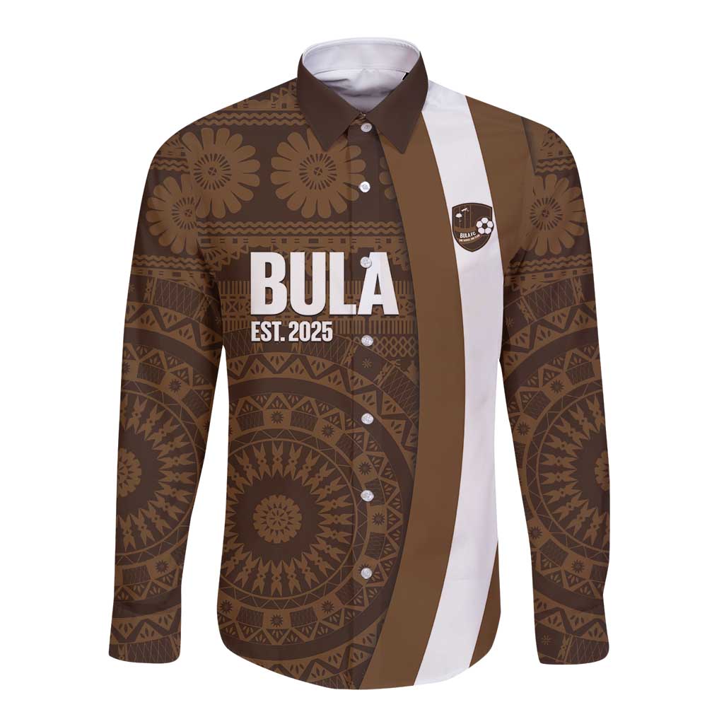 Bula Fiji Football Custom Long Sleeve Button Shirt One Vanua One Team Tapa Pattern LT14 Unisex Brown - Polynesian Pride