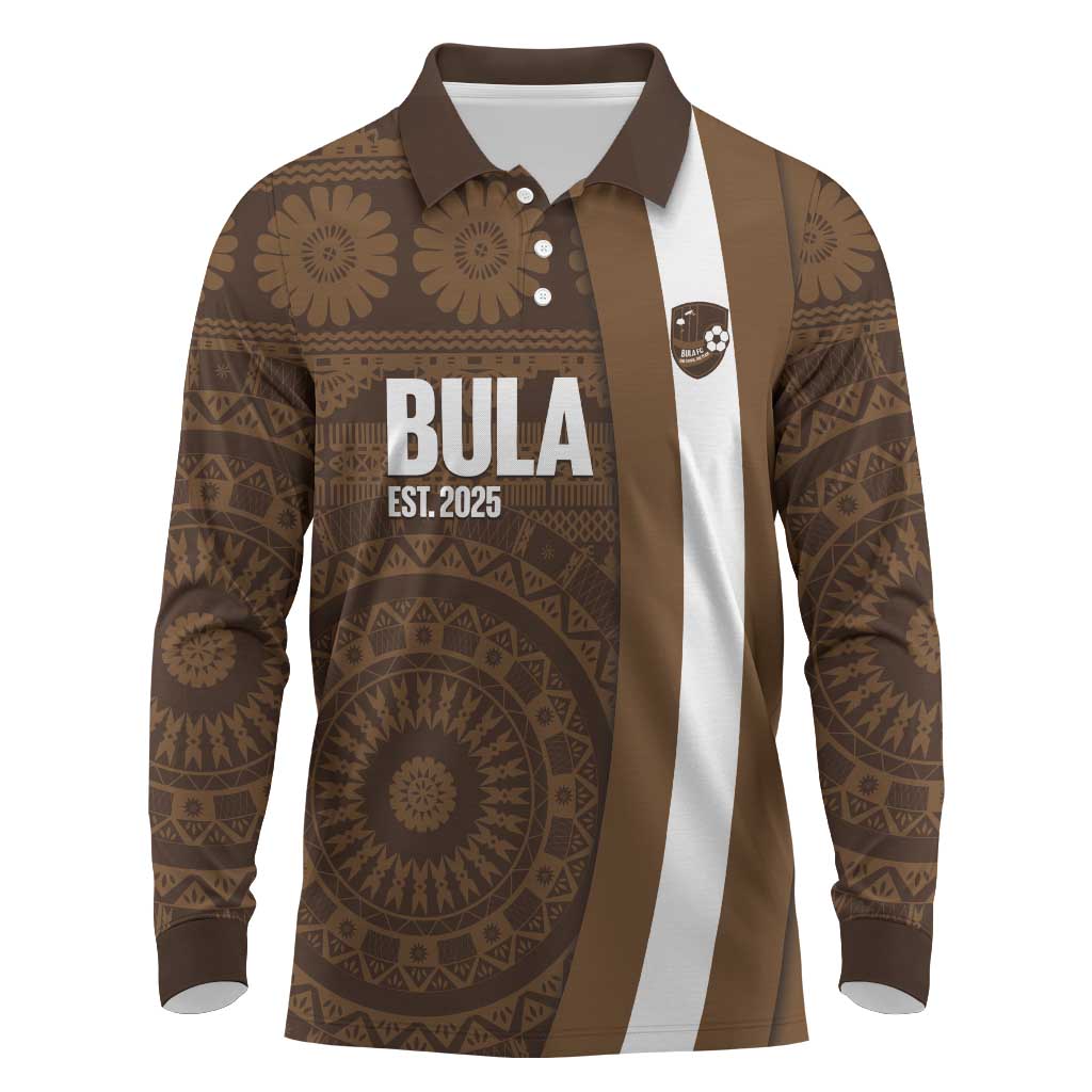 Bula Fiji Football Custom Long Sleeve Polo Shirt One Vanua One Team Tapa Pattern LT14 Brown - Polynesian Pride