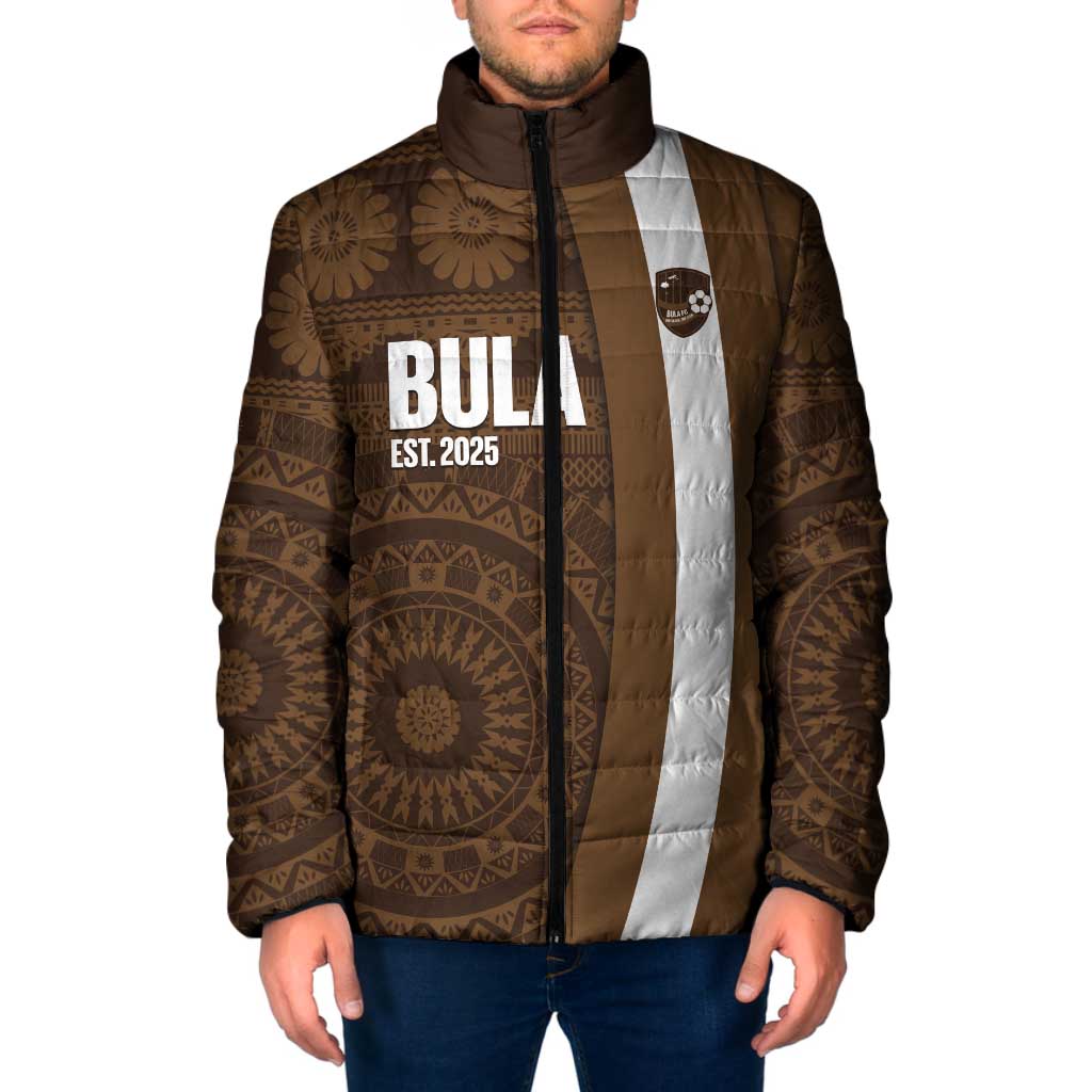 Bula Fiji Football Custom Padded Jacket One Vanua One Team Tapa Pattern LT14 Men Brown - Polynesian Pride
