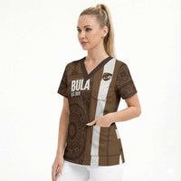 Bula Fiji Football Custom Scrub Top One Vanua One Team Tapa Pattern