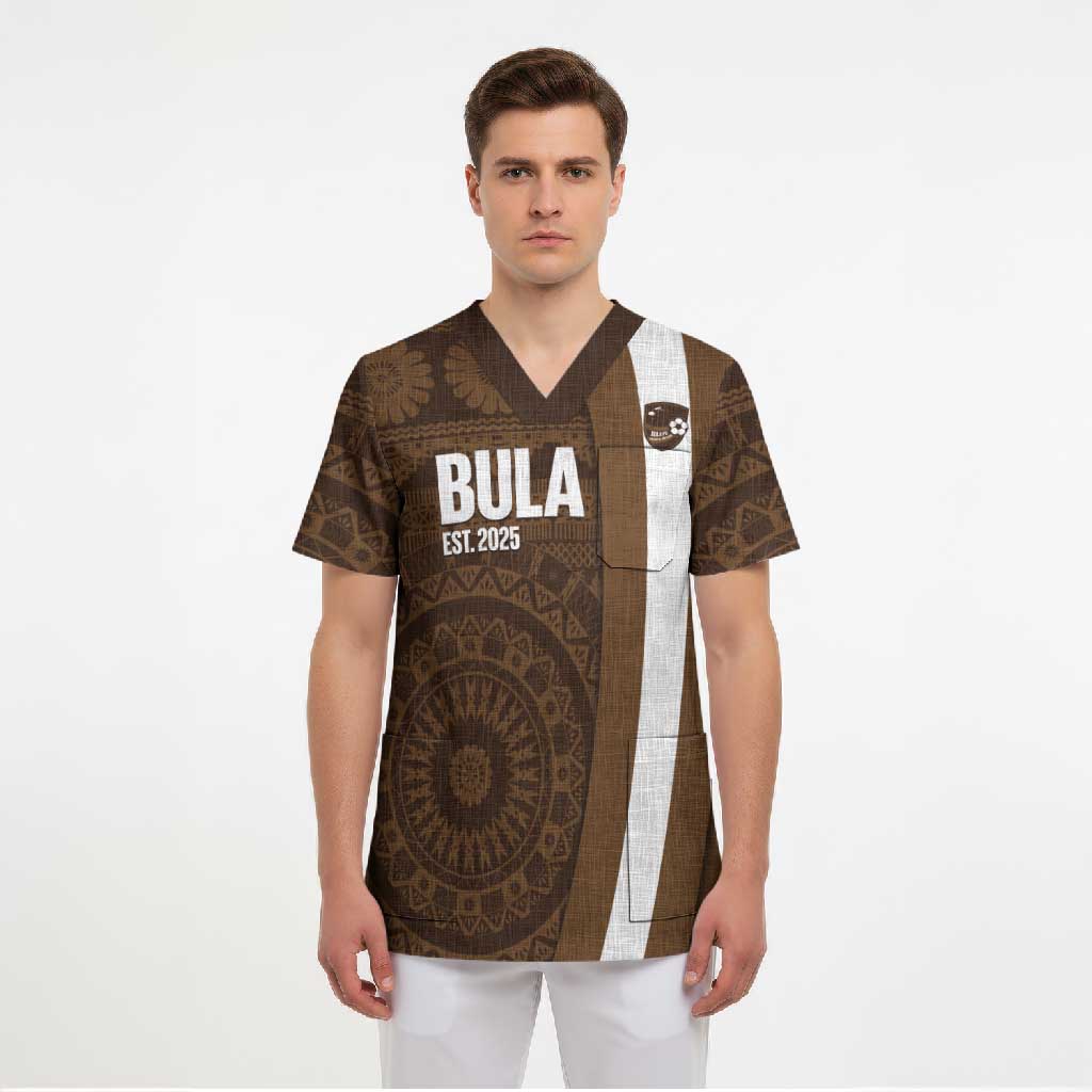 Bula Fiji Football Custom Scrub Top One Vanua One Team Tapa Pattern