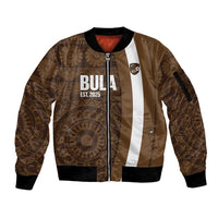 Bula Fiji Football Custom Sleeve Zip Bomber Jacket One Vanua One Team Tapa Pattern LT14 Unisex Brown - Polynesian Pride