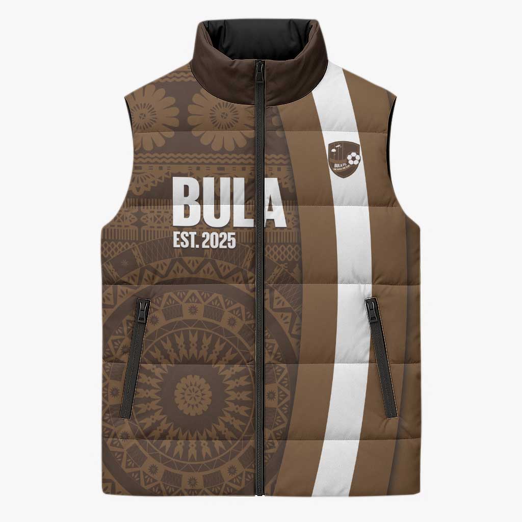 Bula Fiji Football Custom Sleeveless Puffer Jacket One Vanua One Team Tapa Pattern LT14 Unisex Brown - Polynesian Pride