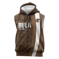 Bula Fiji Football Custom Sleeveless Zip Hoodie One Vanua One Team Tapa Pattern LT14 Brown - Polynesian Pride