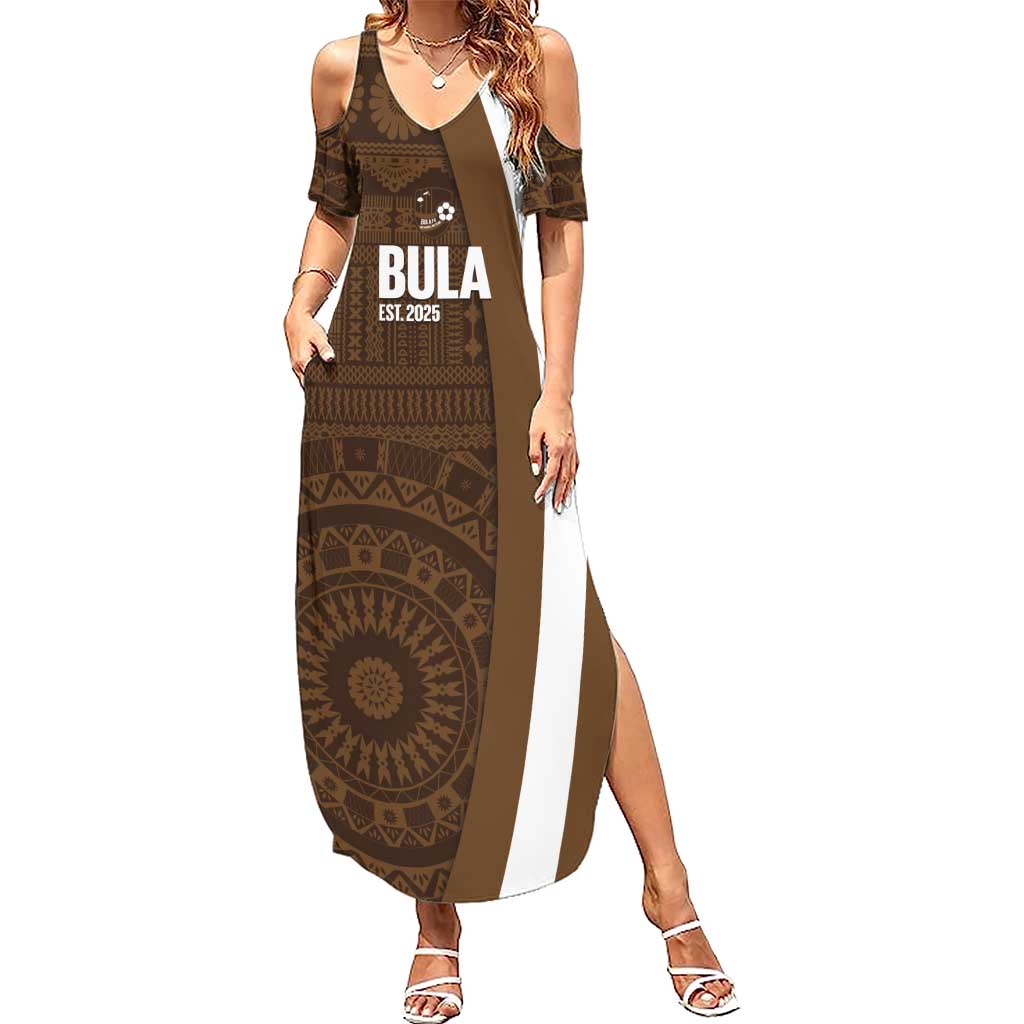 Bula Fiji Football Custom Summer Maxi Dress One Vanua One Team Tapa Pattern LT14 Women Brown - Polynesian Pride