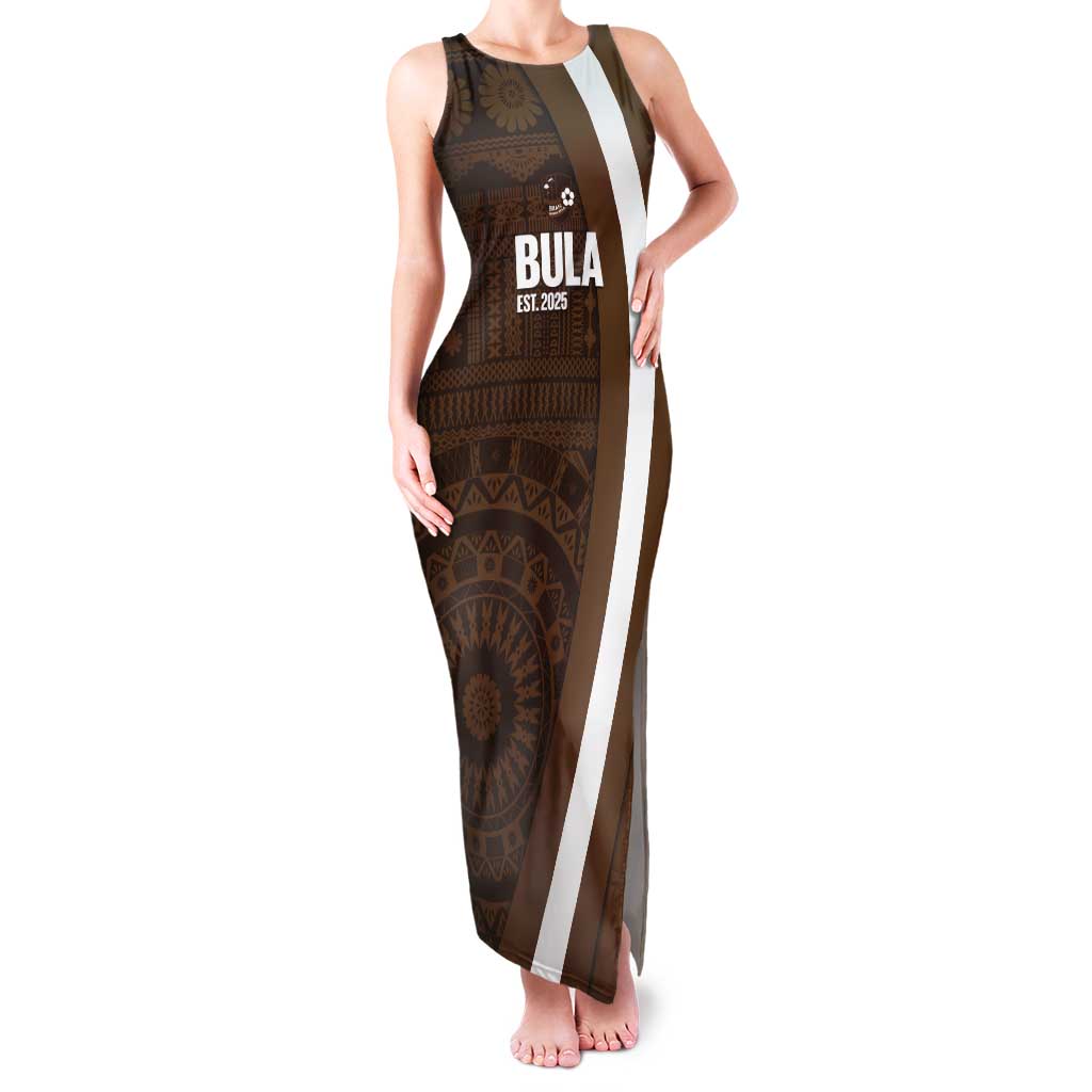 Bula Fiji Football Custom Tank Maxi Dress One Vanua One Team Tapa Pattern LT14 Women Brown - Polynesian Pride